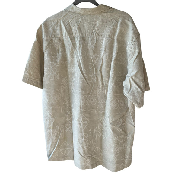 Caribbean Joe Shirt Mens XL Beige 100% Silk Floral Jacquard Button Up Camp - Picture 2 of 10